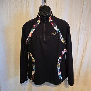 Fila Sport Women Vibrant Black & Multi 1/4 Zip Pullover Run Jacket Size Large